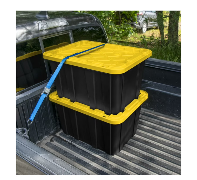 Sterilite Storage Bins 27 Gallon, Stackable Plastic Totes w/ Lids, Black Yellow gallery