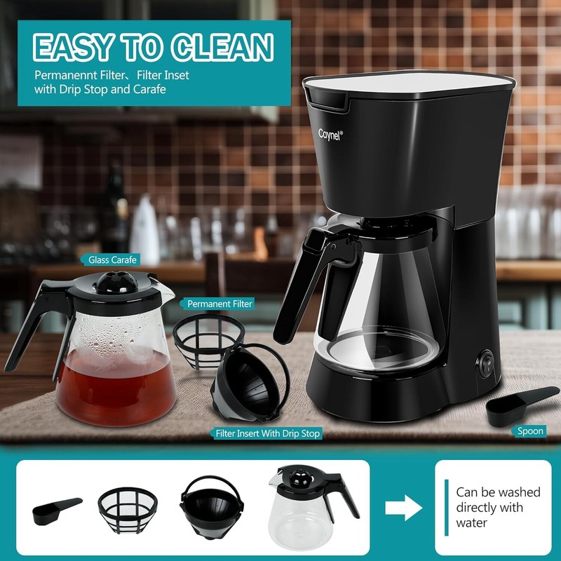 Drip Coffee Machine With 750ML Removable Water Reservoir Permanent Filter Black gallery