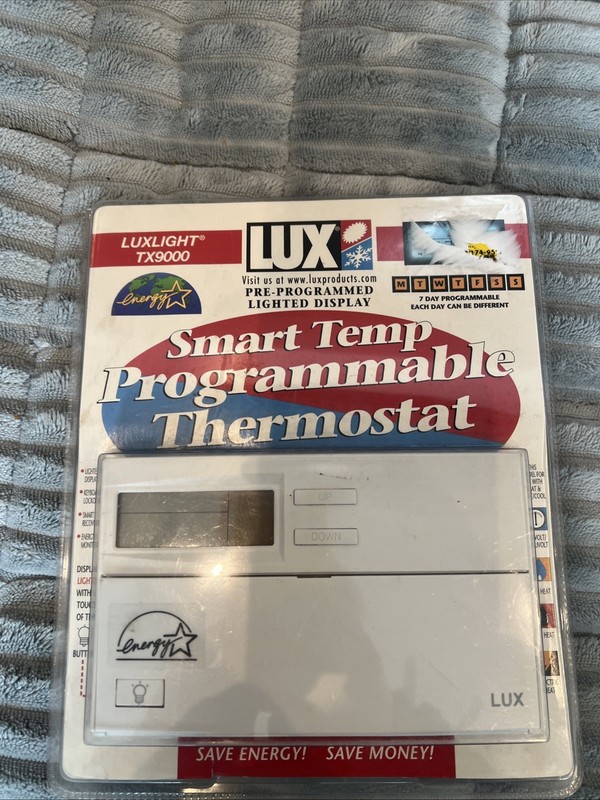 Lux Smart Temp TX9000 7 Day Programmable Thermostat for Heating Cooling New Open gallery