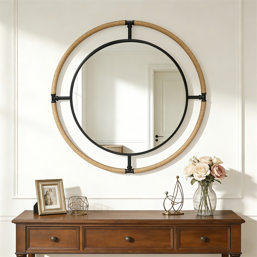 Large Nautical Round Wall Hanging Mirror Rope Coastal Decorative Mirror Entryway gallery