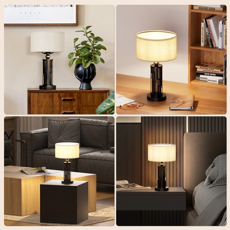 Bedside Desk Lamp Dimmable Touch Control Drum Shade Table Lamp LED Bronze Finish gallery