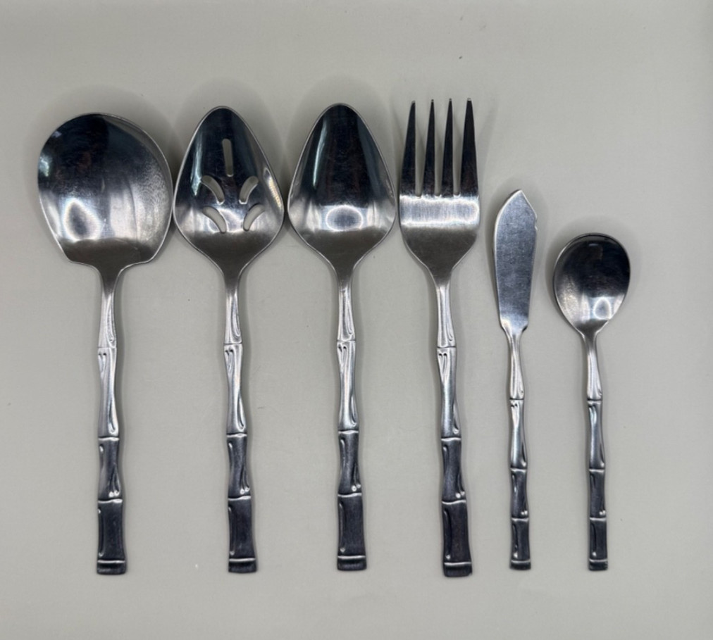 6 Serving Pieces Oneida Stainless SUMATRA Flatware Bamboo Design Set / 2 gallery