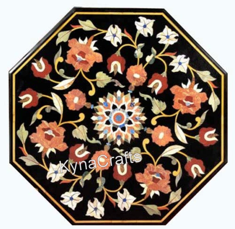 Octagonal Marble Coffee Table Top Gemstone Inlay Work Outdoor Table for Kitchen gallery