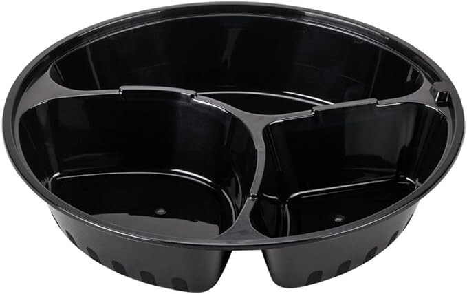 Meal Prep 48 oz Three Compartment Food Containers with Lids 10 Pack Black Round gallery