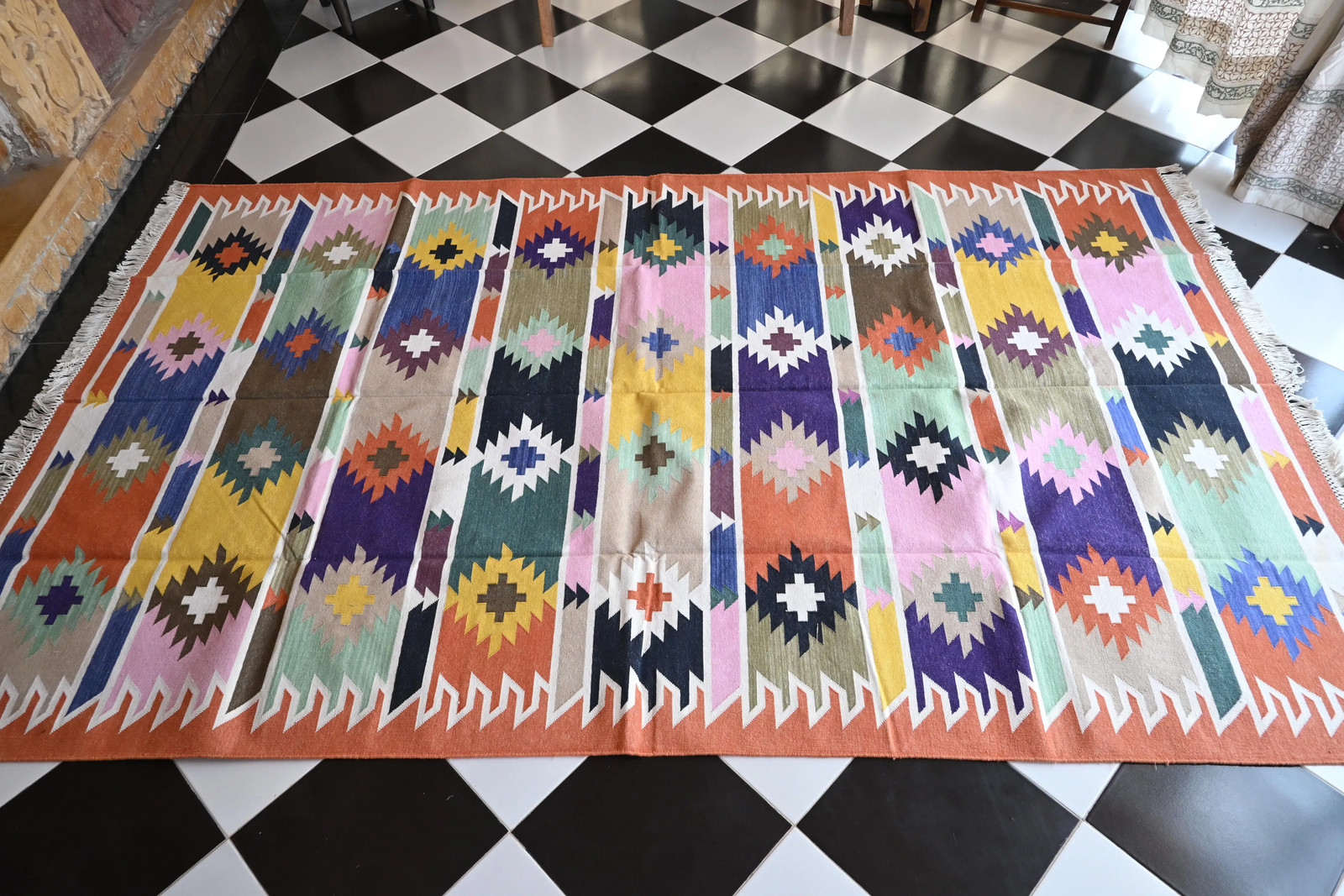 Rugmoda Cotton Colorful Geometric 5x8 ft Kilim Area Rug for Living Room Bedroom gallery