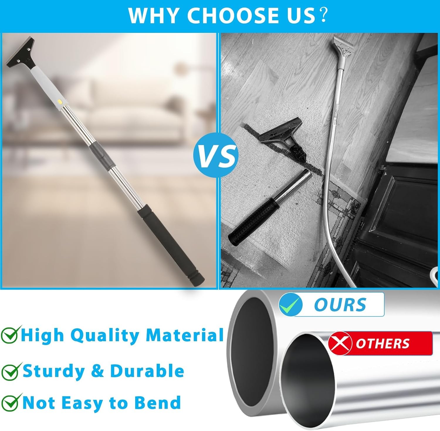 Long Handle Floor Scraper Tool 4 Inch Razor Blade Adjustable for Tile Glue Paint gallery