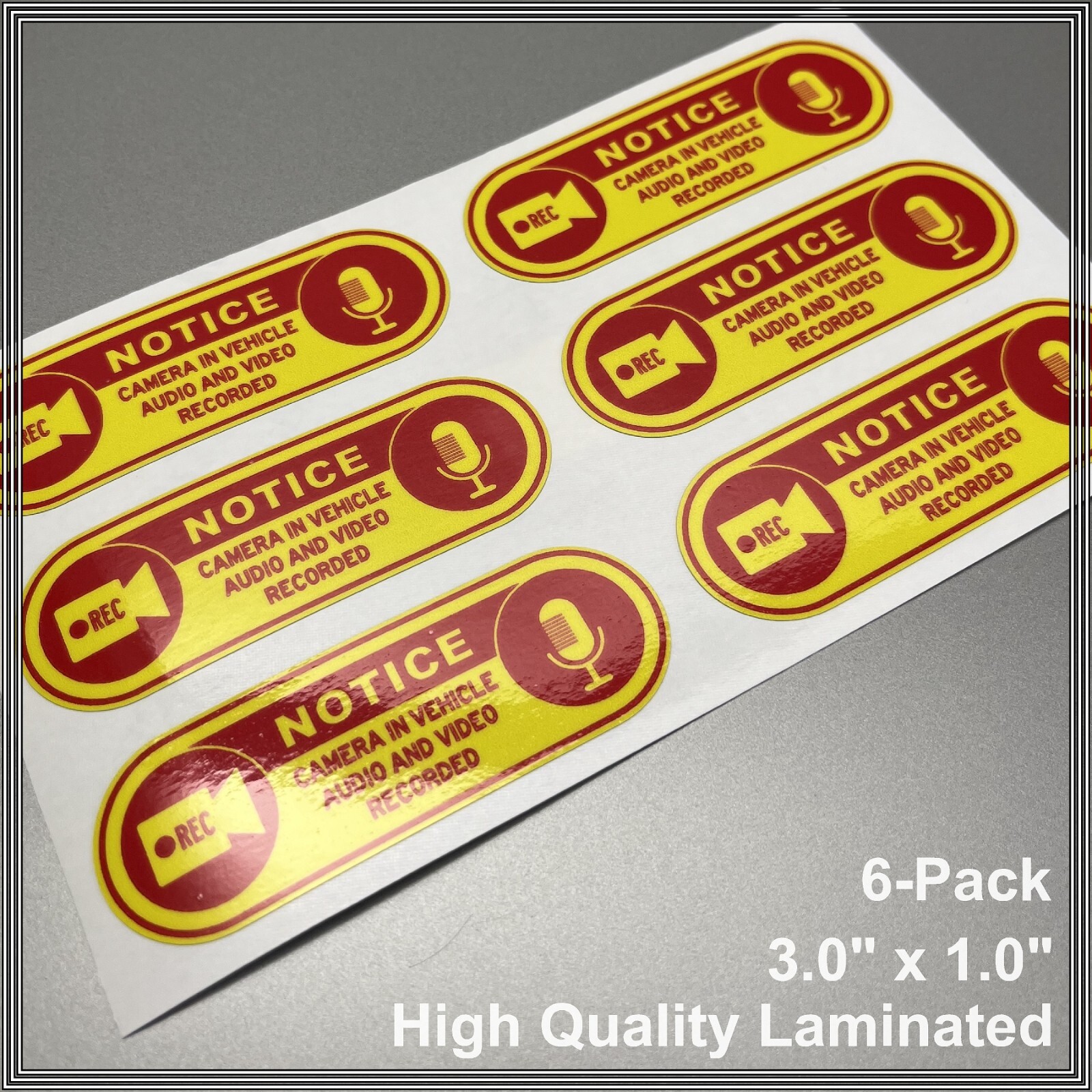 Camera in Car Recording Video 6-Pack Decals Yellow & Red 3.0" x 1.0" for Uber gallery