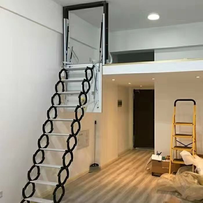 Black Attic Ladder Loft Wall Folding Stairs 9.18ft Side-Mounted Pull Down Ladder gallery