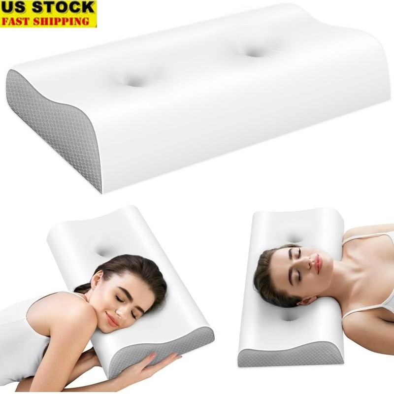 Cooling Memory Foam Pillow W/ Neck Support Slow Rebound Dual Height Design New gallery
