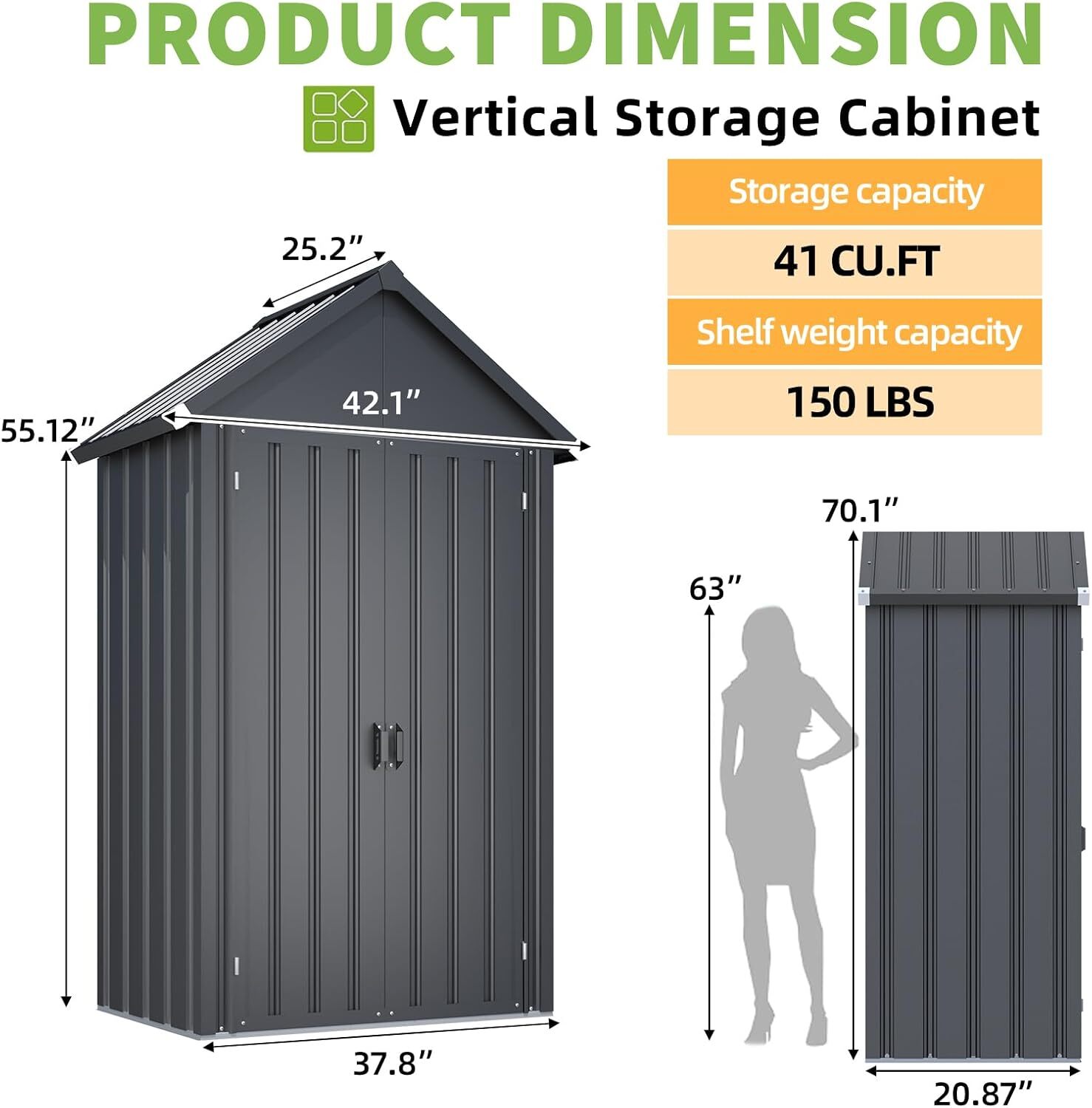 Outdoor Storage Cabinet Waterproof with Shelves, Vertical Tall Sheds Cabinet gallery