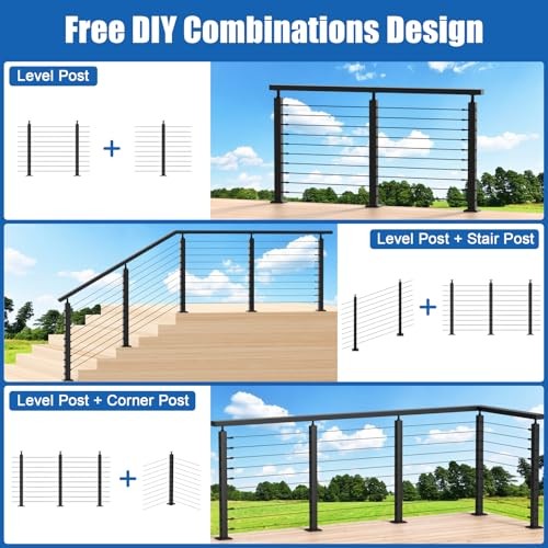 5-10ft Complete Set Cable Railing Post Kit, 2Pack 36" 5-10FT Level Post Kit gallery