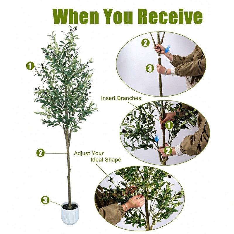 Nearly Natural 6ft Olive Artificial Tree in Green with White Planter Home Decor gallery