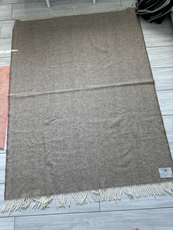 Bronte By Moon Wool Throw Fringed Blanket Lt Brown & Cream 53”x 68" gallery
