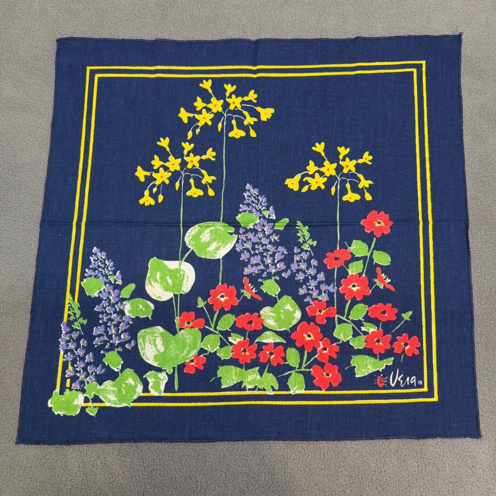 Vtg Vera Neumann Square Napkins Mod Floral Vintage Navy Blue Yellow Red Set of 6 gallery