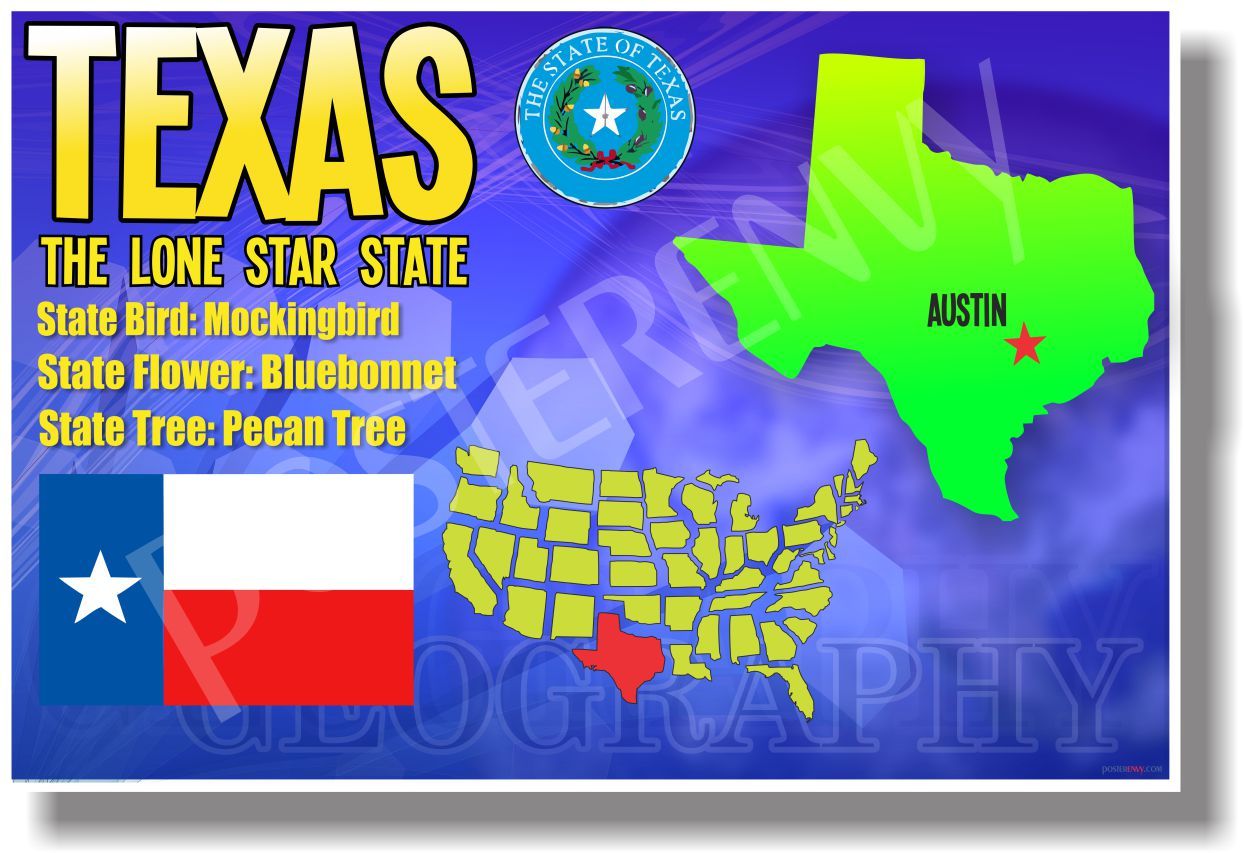 Texas Geography - NEW U.S State Travel POSTER gallery
