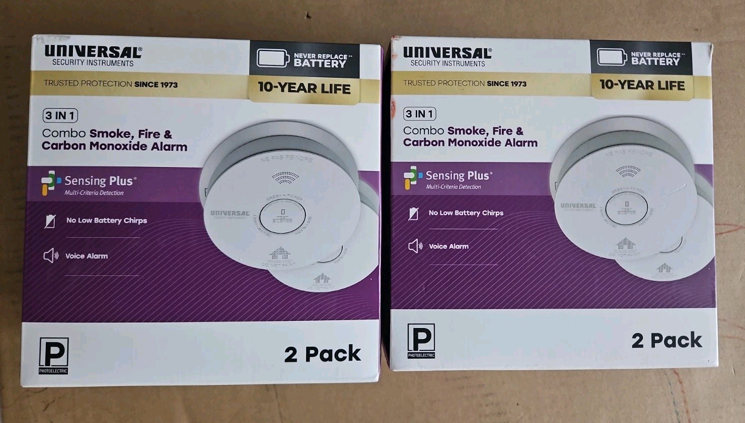 Lot of 4 Universal Security Instruments Combination Smoke Carbon Monoxide 2 Pack gallery