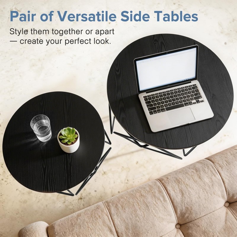 DUMOS Modern Geometric Coffee Table Set of 2, Round Nesting Side Tables with ... gallery