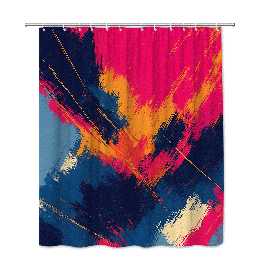 Abstract Brush Stroke Shower Curtain Pink Blue Orange Print gallery