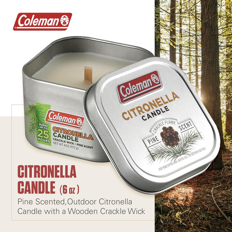 Coleman Pine Scent Citronella Candle with Wooden Crackle Wick - 6 oz gallery