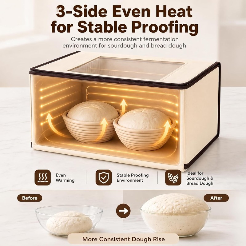 Folding Bread Proofing Box, 3-Sided Heating with Precise 68-104°F Temp Control, gallery