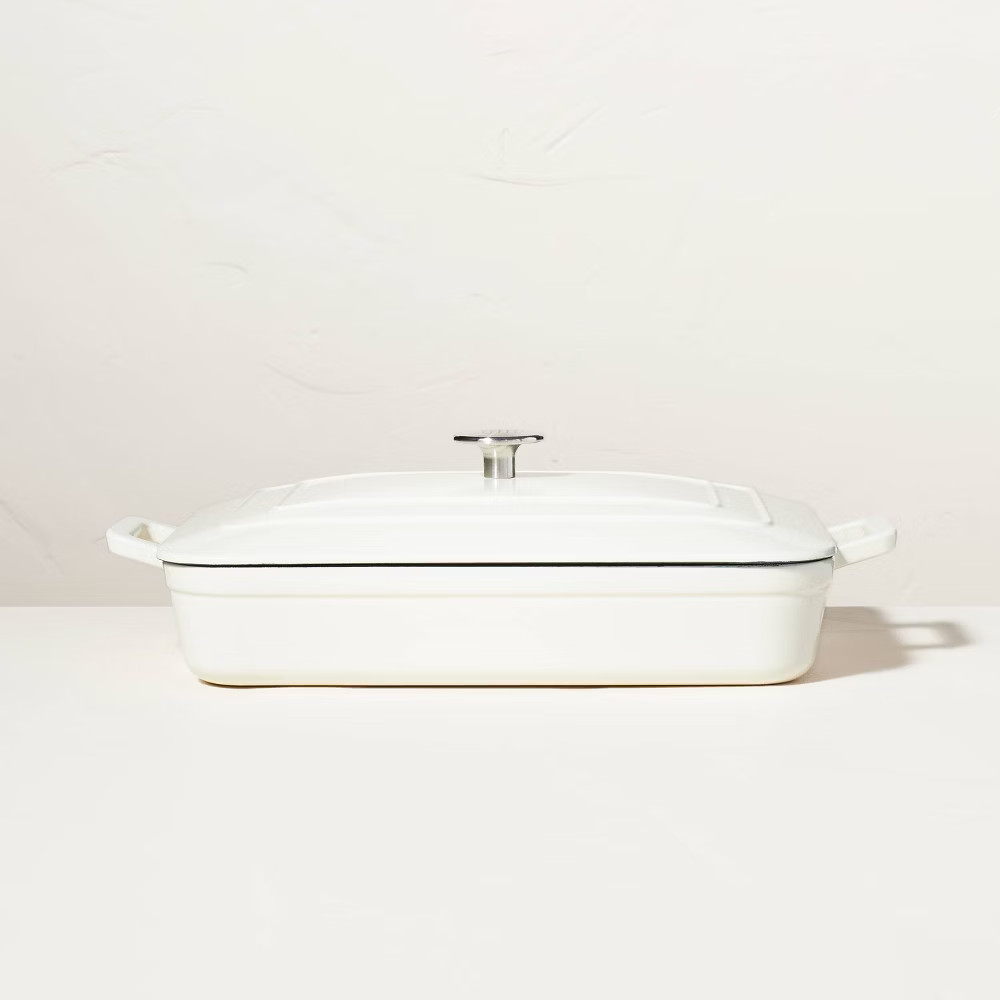 Enamel Coated Casserole/Bakeware Dish with Lid Cream - Hearth & Hand with gallery