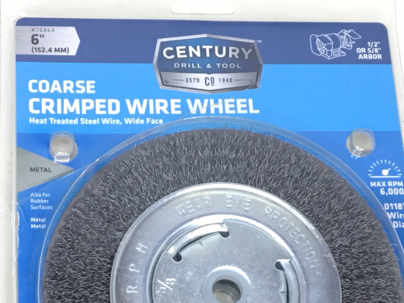 🔥Century Drill & Tool 76864 Wide Crimped Wire Bench Grinder Wheel, 6" Coarse🔥 gallery