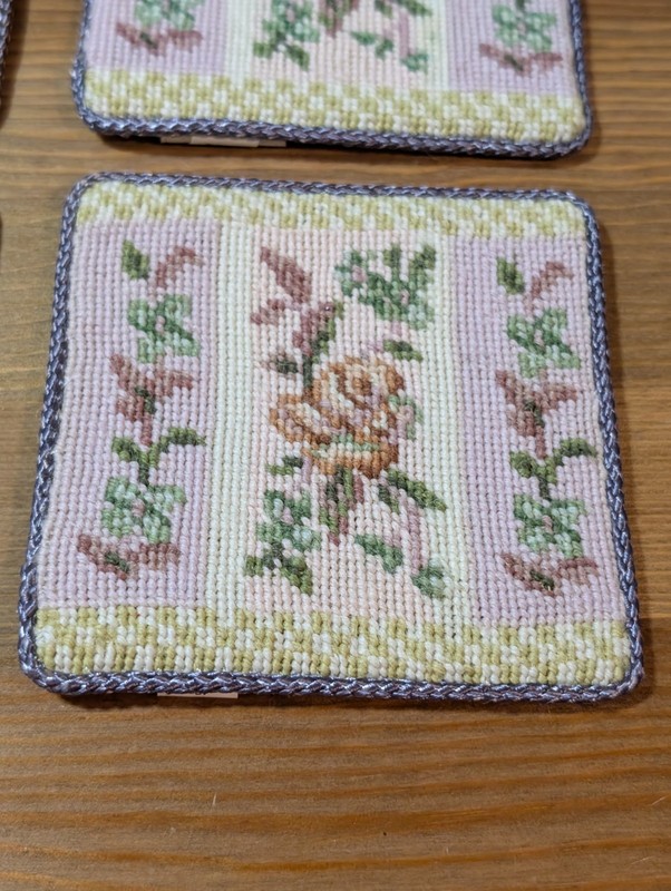Tracy Porter Floral Needlepoint Wool Coasters, Set Of 4, Cottage Core Victorian gallery