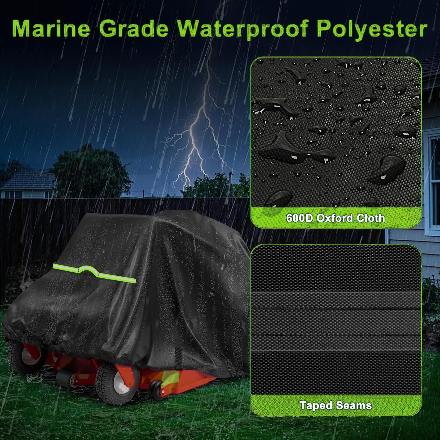 Outdoor Zero-Turn Mower Cover- Waterproof Heavy Duty 600D Oxford 79x46x55 inch gallery