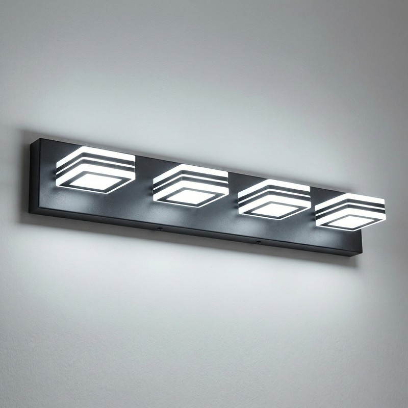 26 Inch 4-Light LED Vanity Light Dimmable Black Bathroom Mirror Wall Light gallery