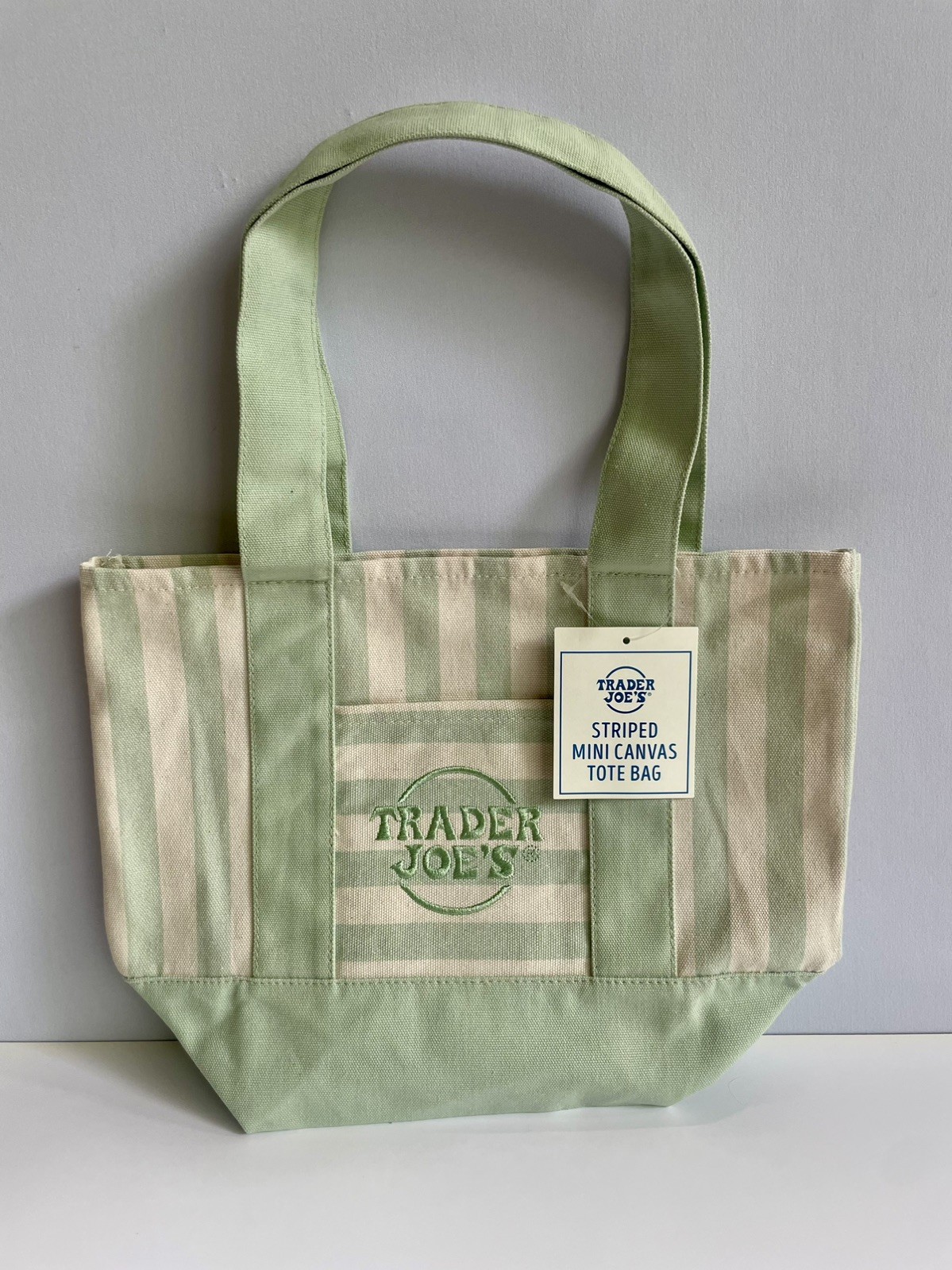 Trader Joe's Limited Edition Striped Mini Canvas Tote Bag (2026) - GREEN/WHITE gallery