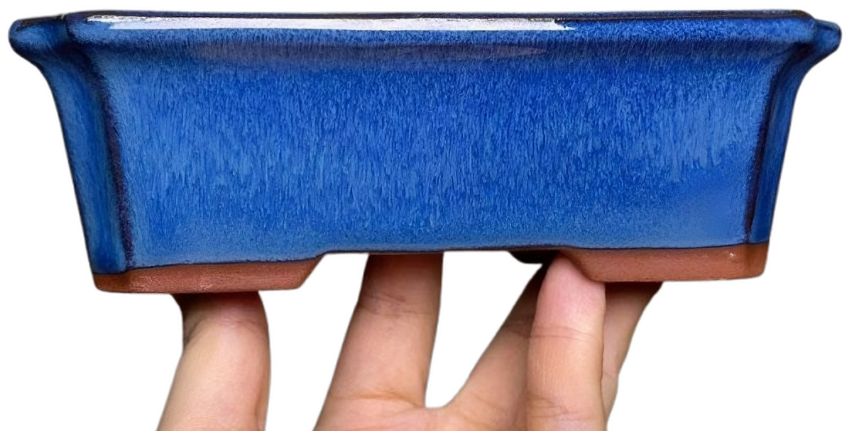 Rectangle Shohin Bonsai / Succulent Pot 5.9"x 4.2"x 1.6" - Blue Glazed gallery