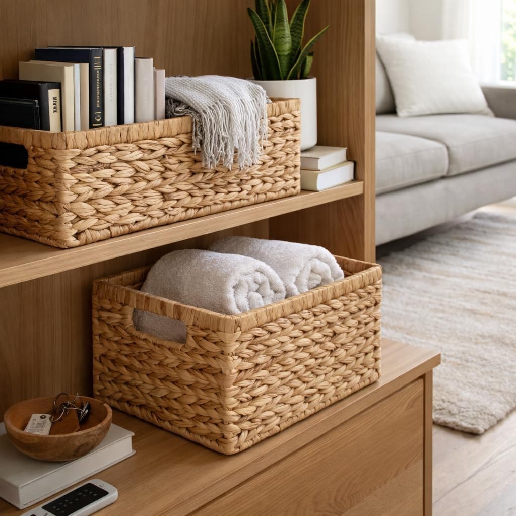Water Hyacinth Storage Baskets Set 6; Woven Shelf Organizer gallery