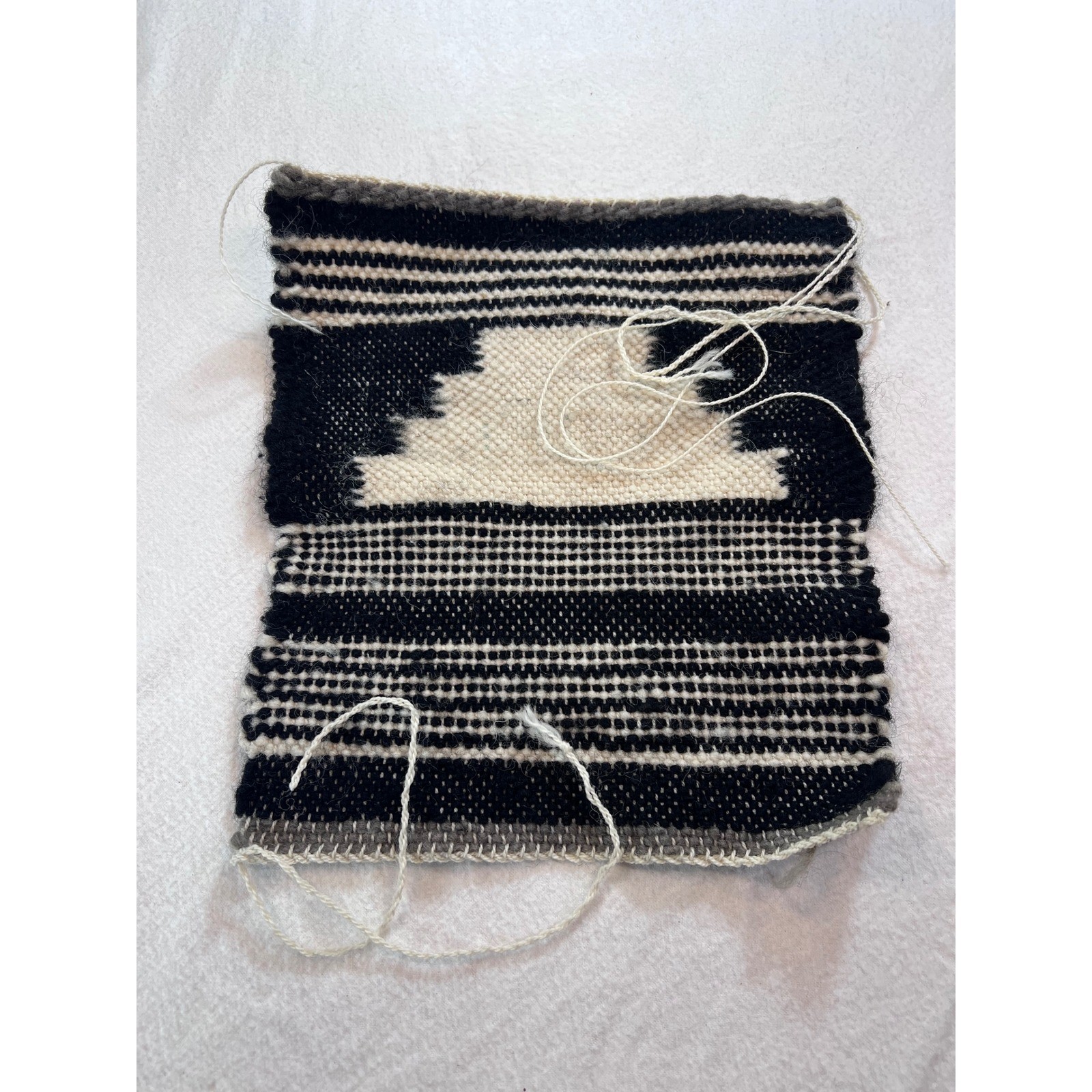 Handwoven Wool Geometric Textile Black White Southwestern Small Rug Wall Hanging gallery
