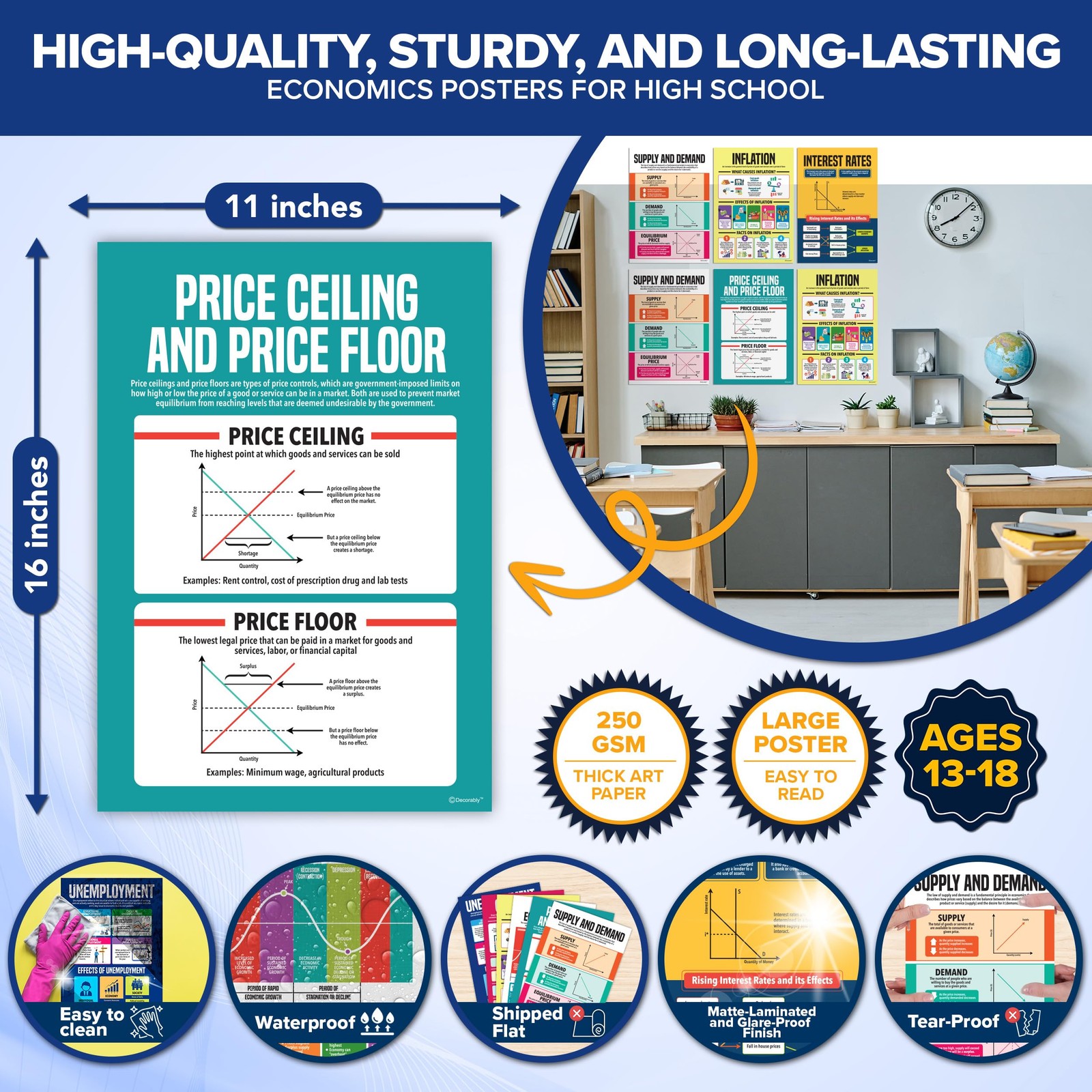 Decorably 12 Economics Posters for High School Classroom, 11x16in Educational... gallery