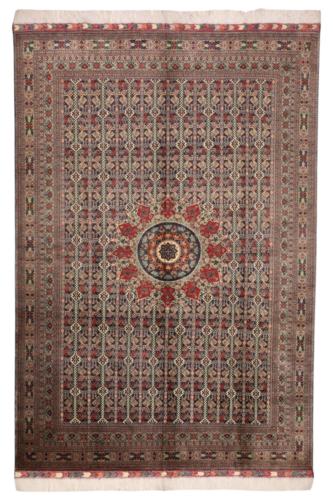 Hand-Knotted Ala Bakhmal Green,Red & Gray Afghani Wool Rug 6'8" x 9'7" gallery