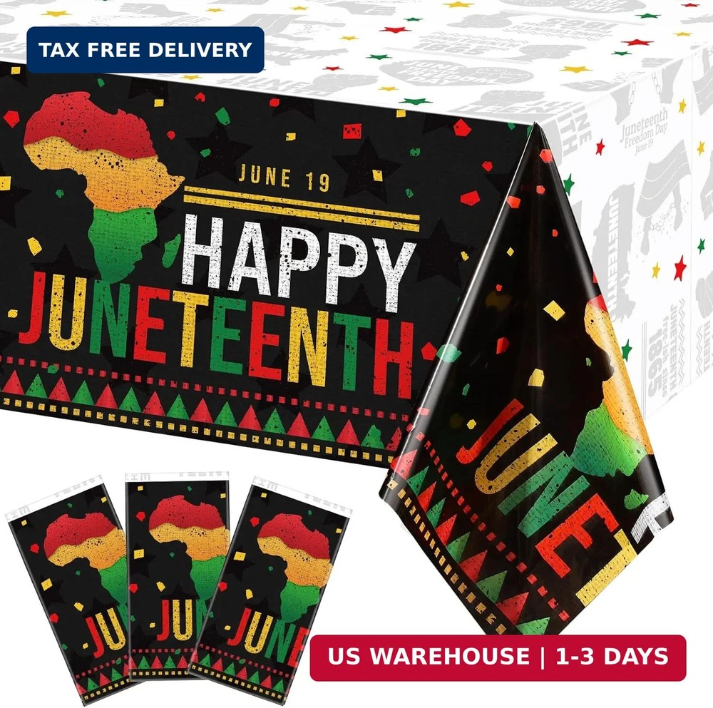 3 Pcs Juneteenth Tablecloths Happy Juneteenth Table Decorations Plastic Black Hi