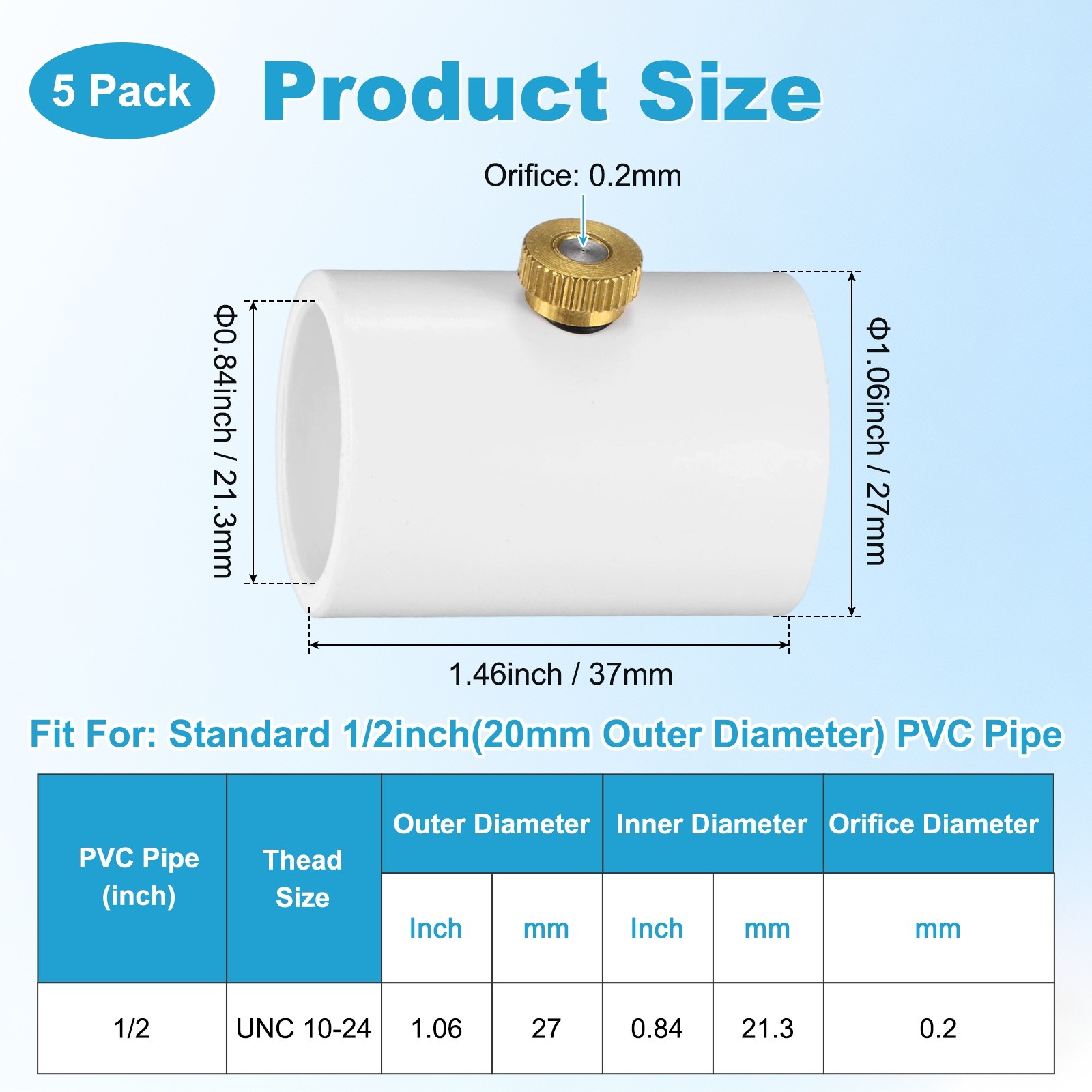 5-Pack Misting Nozzle Coupling, 0.2mm Orifice 1/2 Inch Splitter with Nozzle gallery