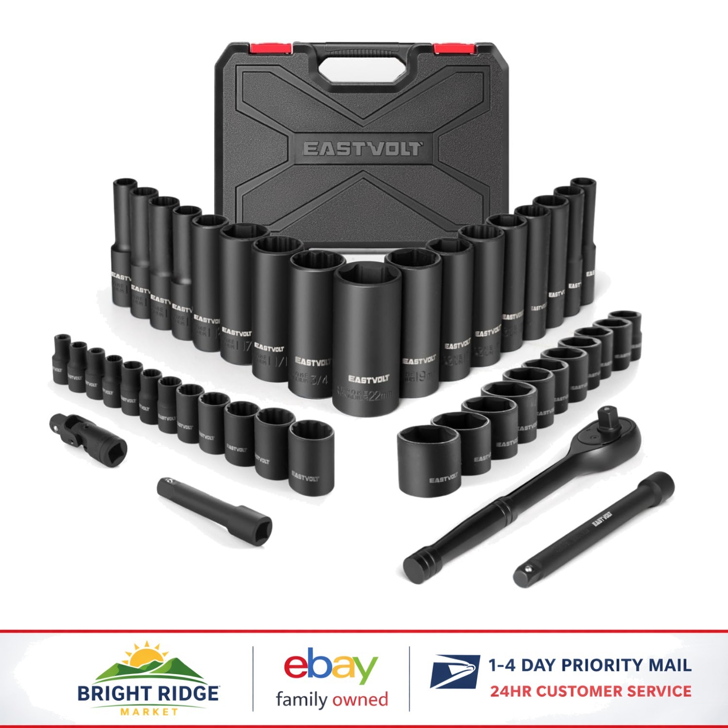 46-Piece Drive Socket Ratchet Wrench Set with Storage Case and Extension Bars gallery