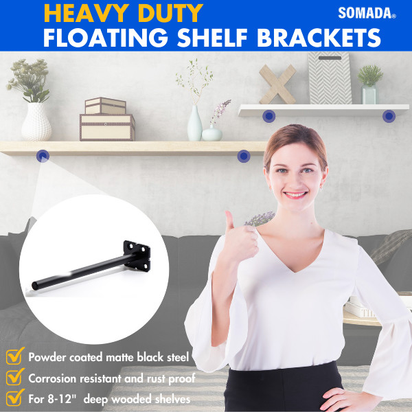 SOMADA 8 Inch Floating Shelf Brackets, 4 Pack Invisible Heavy Duty Shelf Support gallery