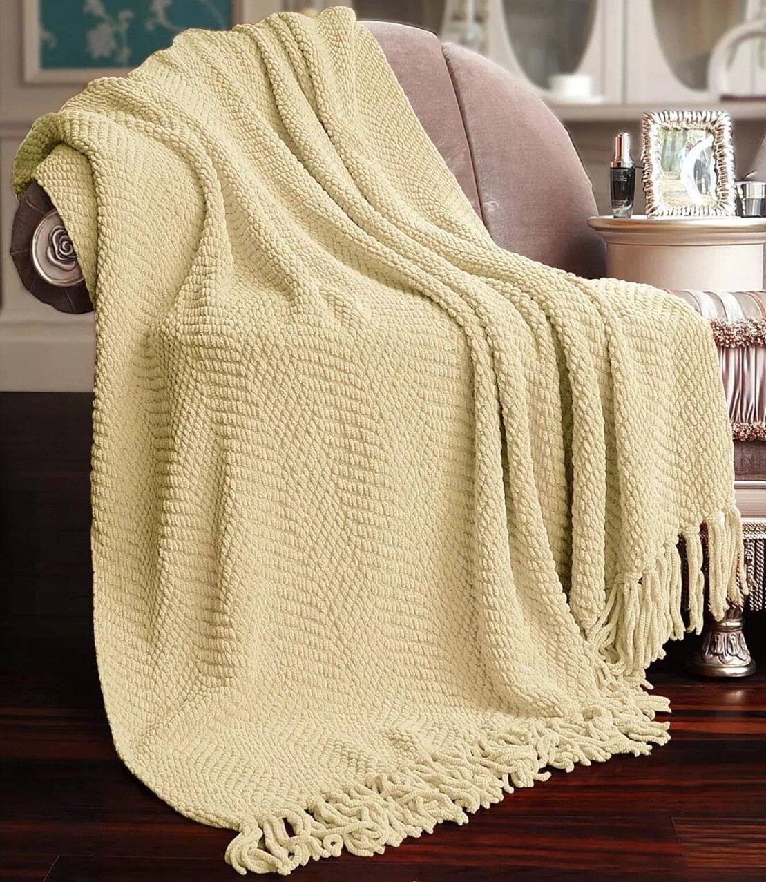 Home Soft Things Throw Blanket Knitted Tweed Throw 50'' x 60'' Light Camel gallery