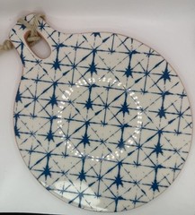 Targets Blue/White Earthenware Trivet/Serveware Platter 10”l x 8”w x .5”h