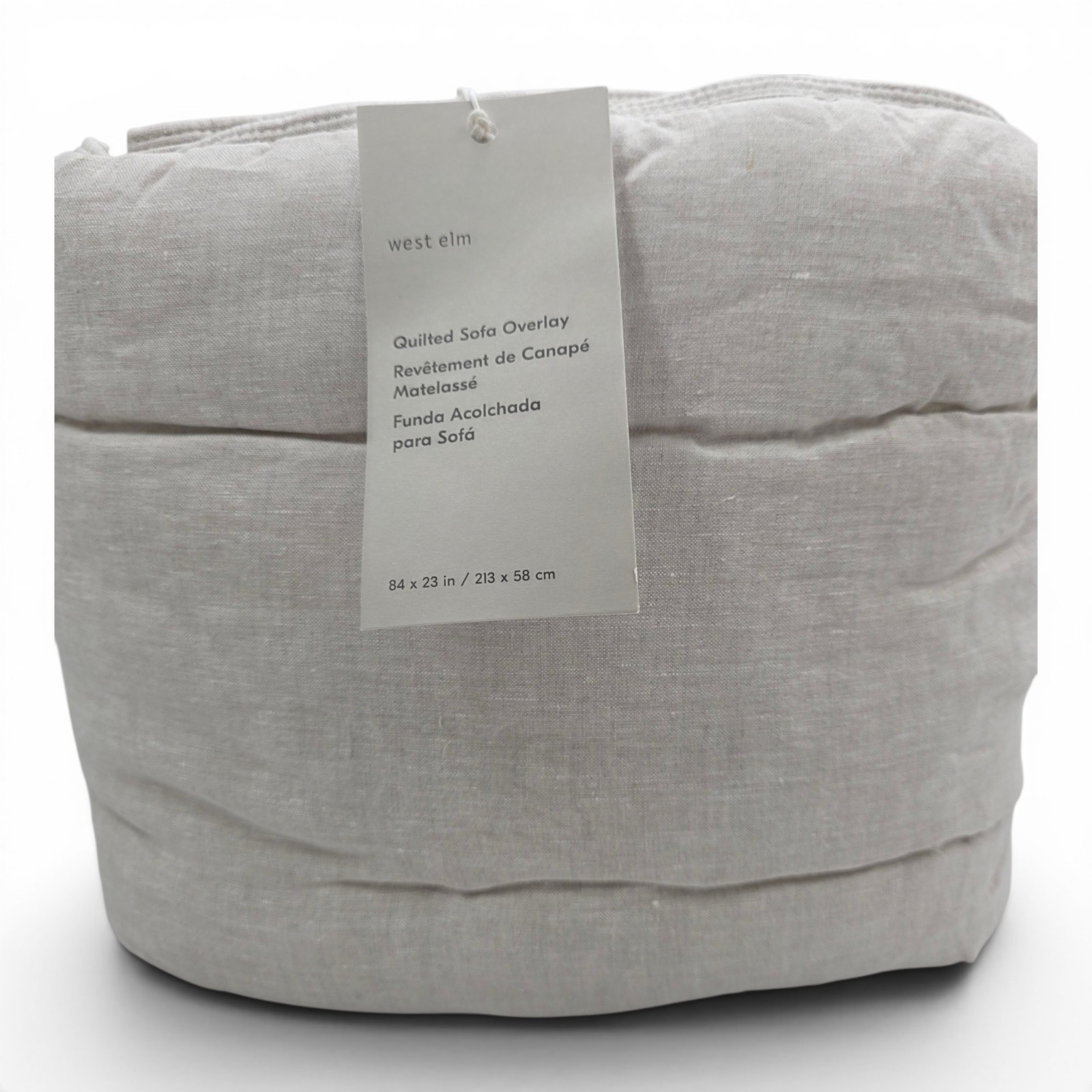 West Elm Quilted Linen Sofa Overlay 84x23 Natural Reversible Couch Protector gallery