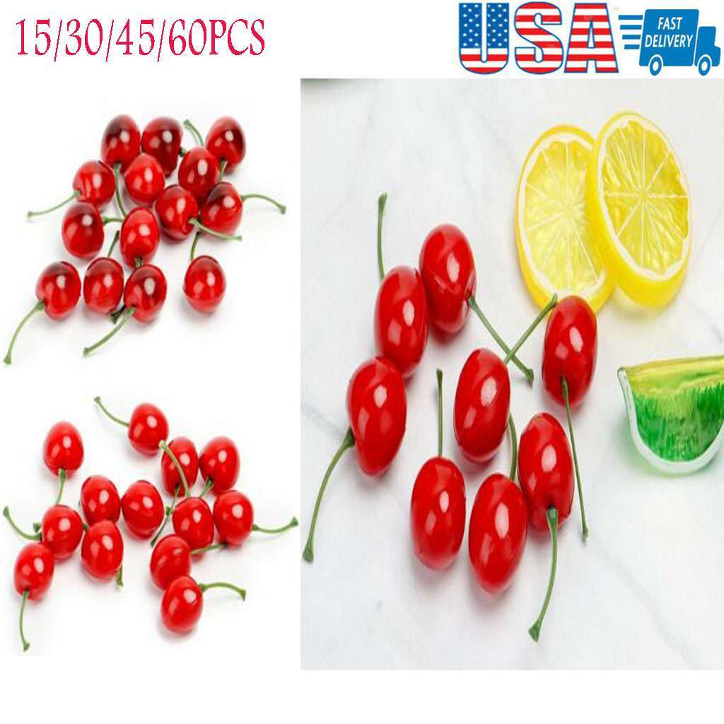 15-60pcs Artificial Fake Cherry Faux Fruit Home Kitchen Party Christmas Decor gallery