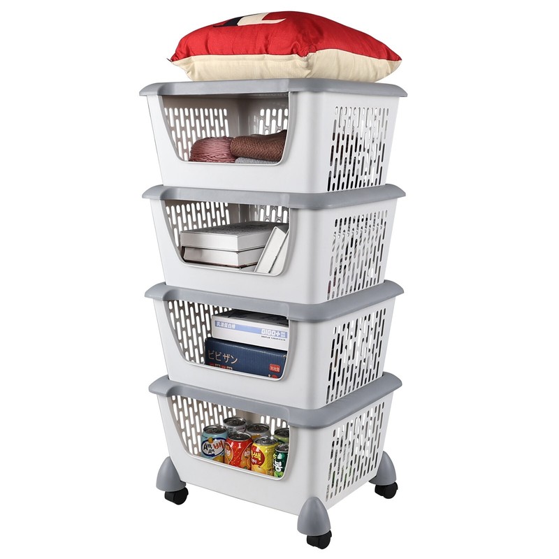 Kekow 4-Packs Plastic Stackable Storage Bins Large Storage Basket with Wheels gallery