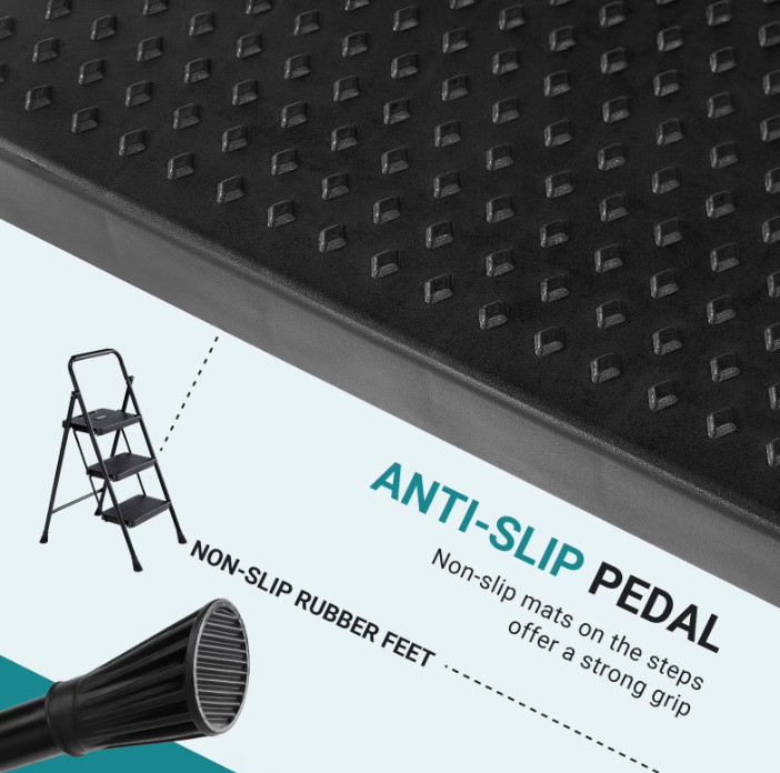 CONCETTA 3 Step Ladder, Folding Step Stool with Anti-Slip Pedal 800lbs Capacity gallery