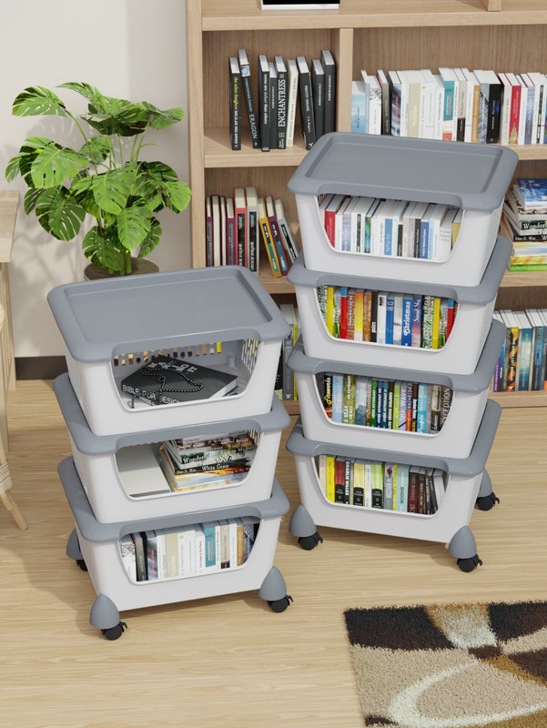 Idotry 4-Packs Plastic Stackable Storage Bins - Large Storage Basket with Wheels gallery