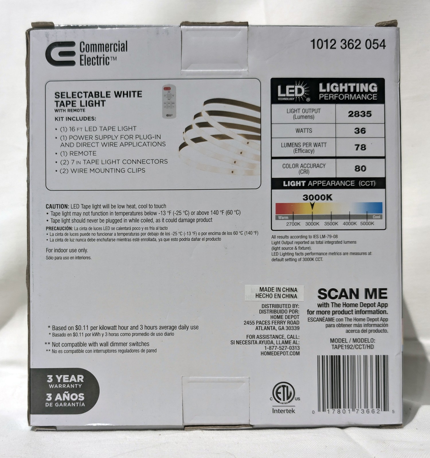 Commercial Electric 16ft Selectable White Tape Light with Remote - NEW gallery