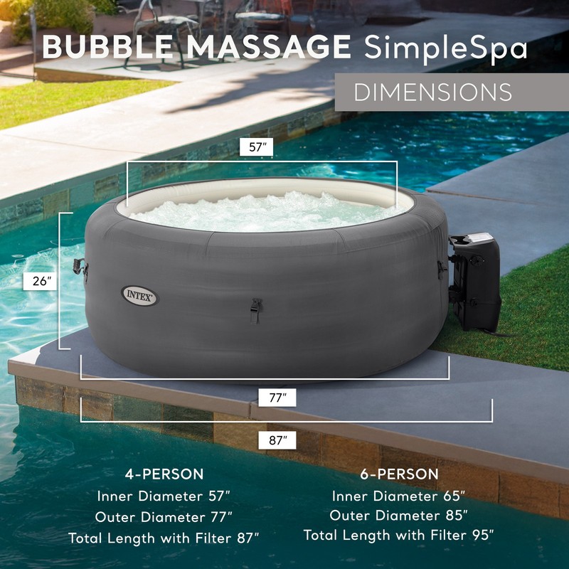 Intex SimpleSpa Bubble Massage 4 Person Inflatable Hot Tub w/ Cover (Open Box) gallery