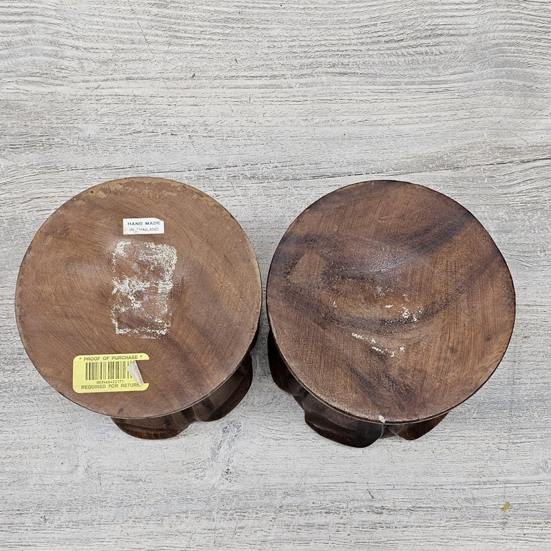 Wood Candlestick Candle Holders Risers Lot 2 Small Brown Rustic Decor Thailand gallery