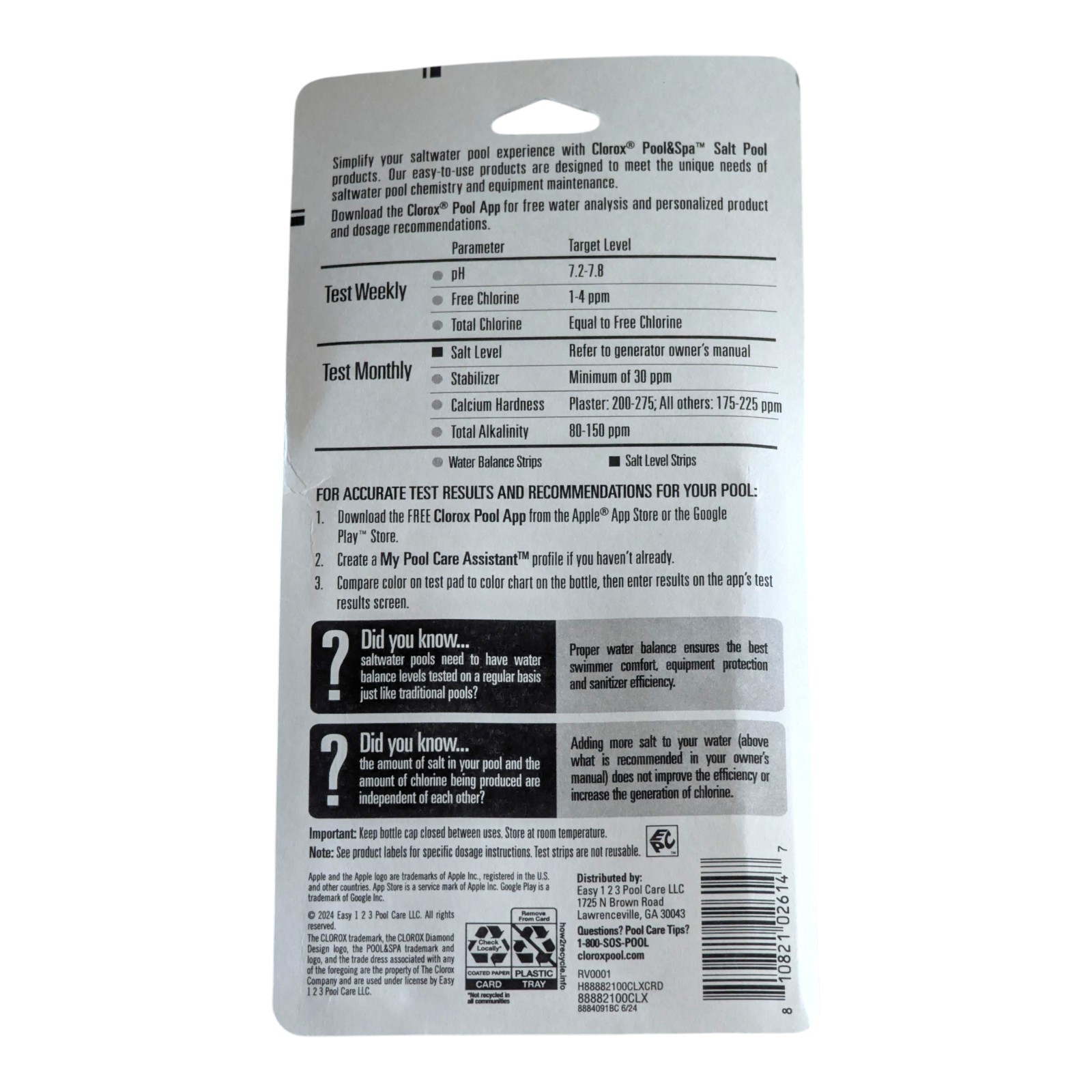 Clorox Pool & Spa Salt Pool Test Strips for Salt & Balance Levels - 82100CLX NEW gallery